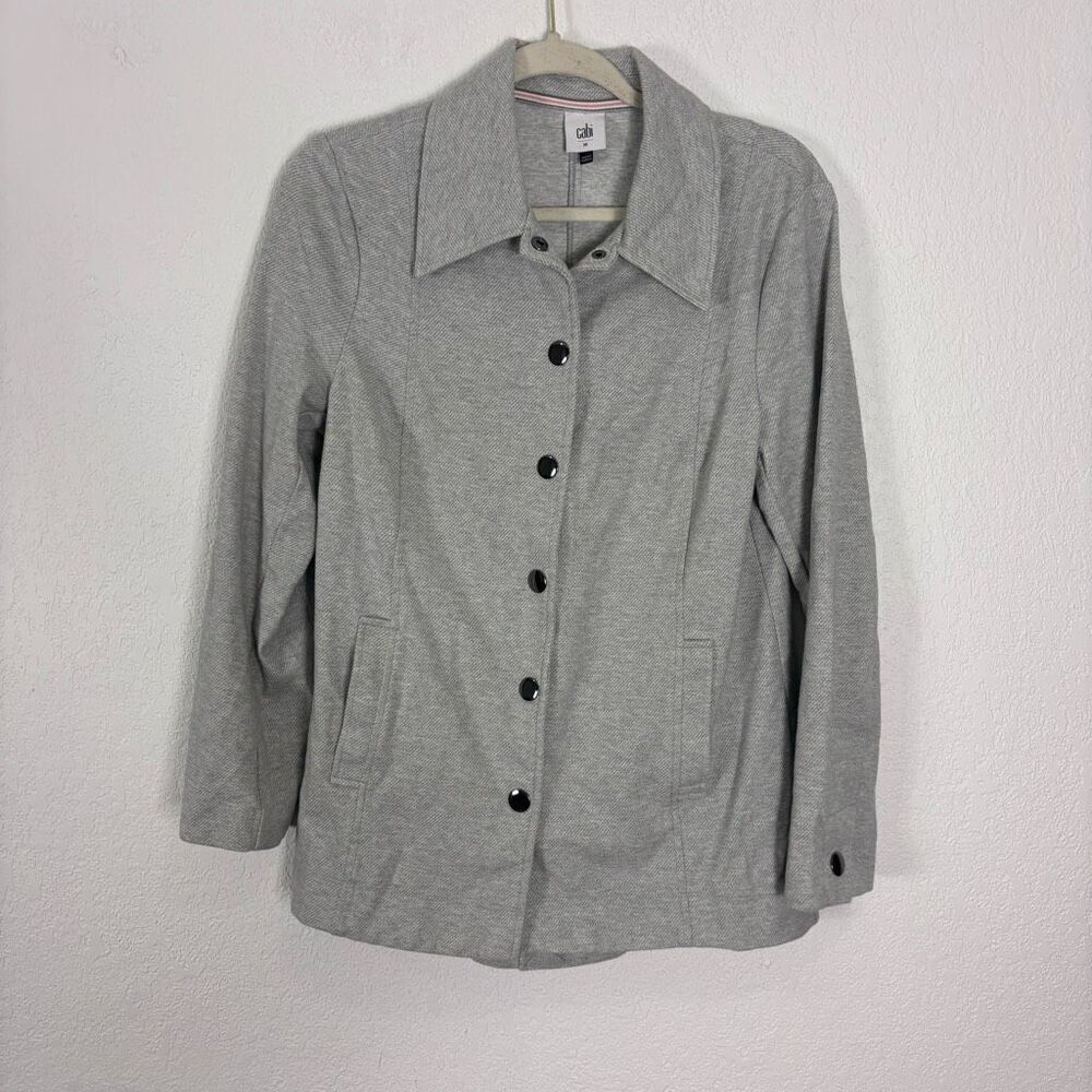 Cabi Grey Peter Pan Collar Button Front Textured Jacket Style# 5855 Size Medium